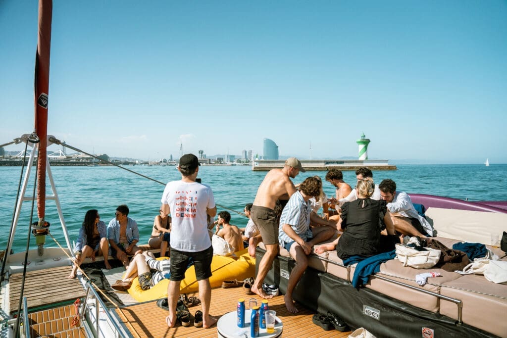 Group photo of all GrowBoat Barcelona 2026 attendees on the yacht