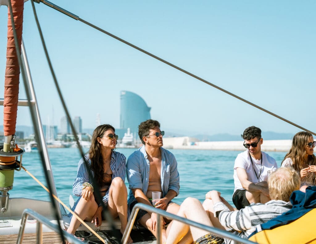 Final moments of the GrowBoat Barcelona sailing event as the yacht returns to port